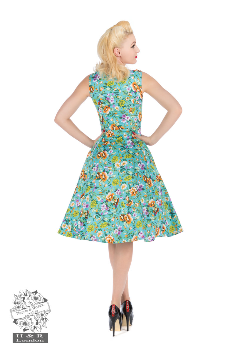 Turquoise Ella Floral Swing Dress